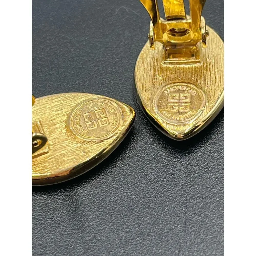 Authenticated Givenchy NY Vintage Black Enamel signed Gold‎ Tone Clip Earrings - Picture 11 of 16